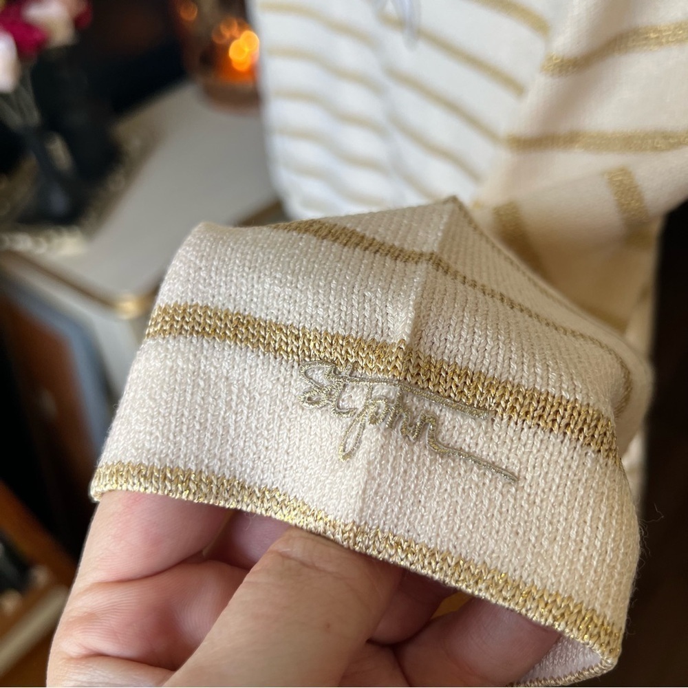 St. John Starfish Gold Striped Sweater Knit Top Medium - Picture 5 of 7